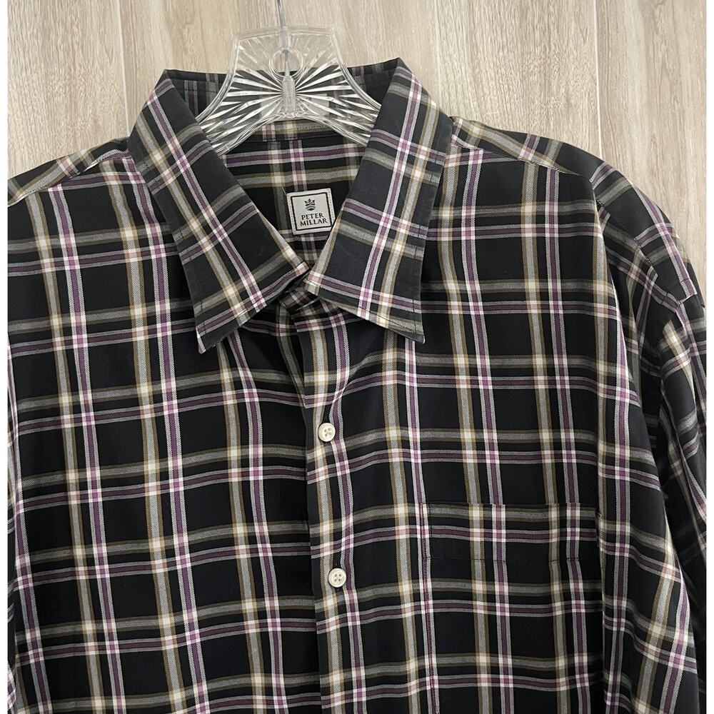 Peter Millar Button Down Shirt Men’s XL Black Plaid Performance Casual Preppy